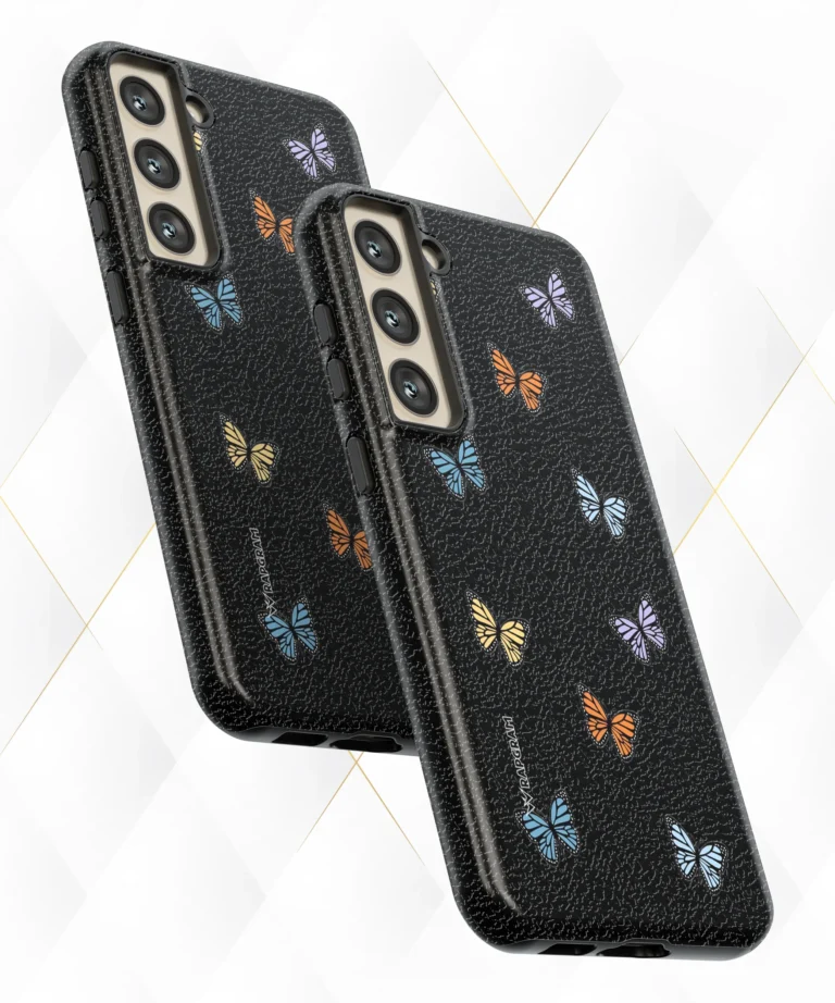 Flying Butterfly Black Leather Case
