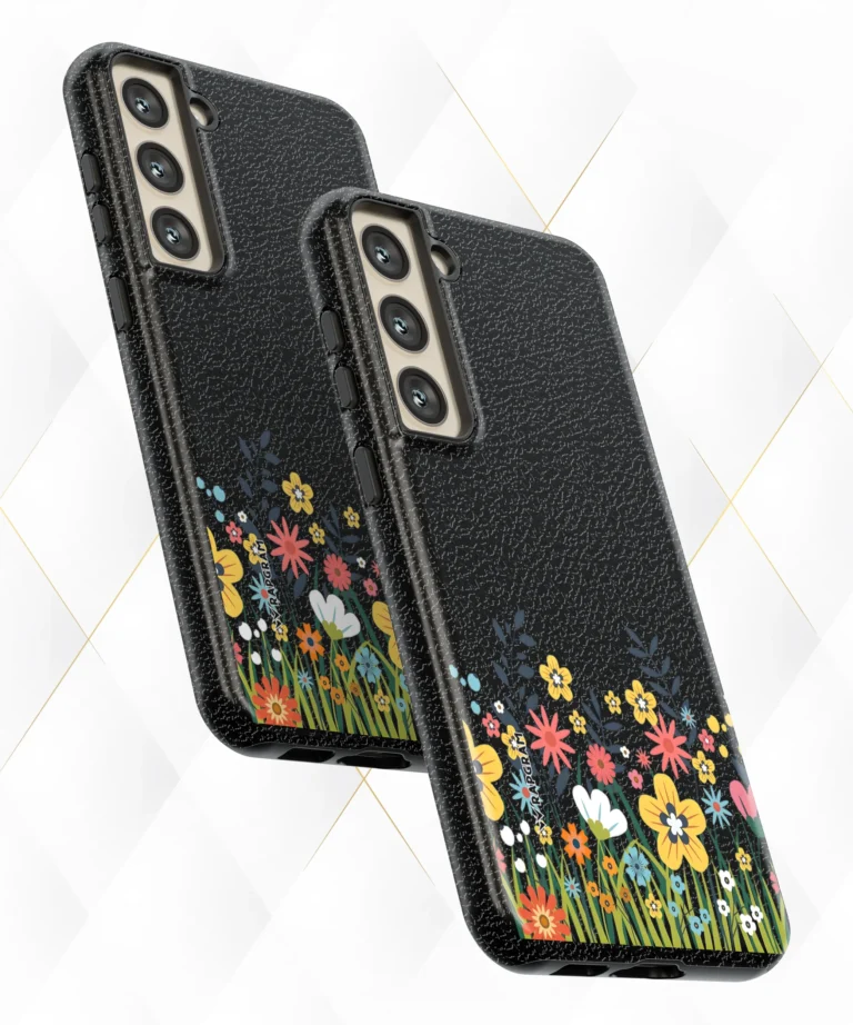 Flower Bushes Black Leather Case