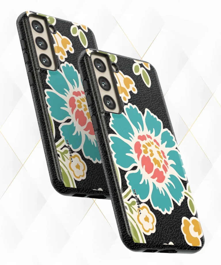 Blue Blossom Black Leather Case