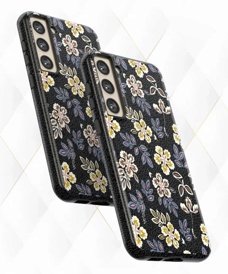 Dual Flowers Black Leather Case