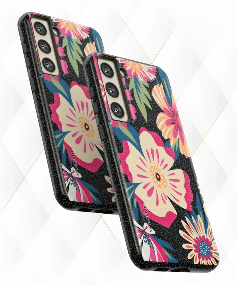 Trippy Blossoms Black Leather Case