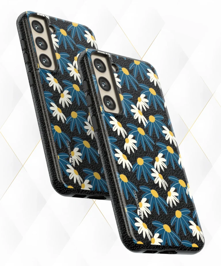 Blue Blooms Black Leather Case