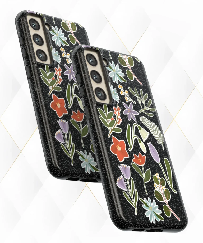 Violet Tulips Black Leather Case