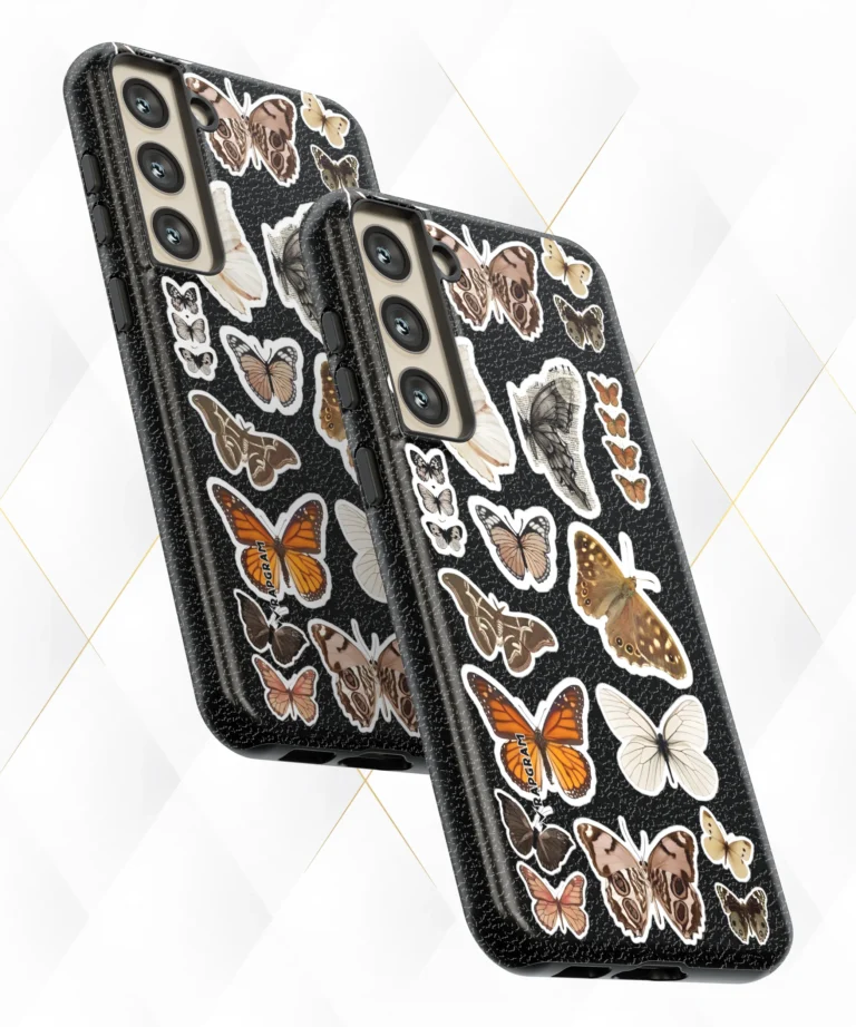 Butterfly Stamps Black Leather Case