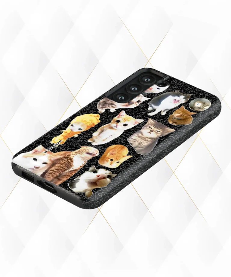 Cats Expressions Black Leather Case