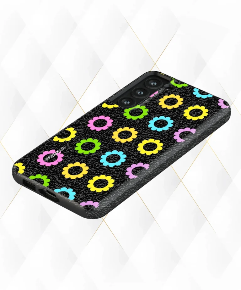 Round Floral Black Leather Case
