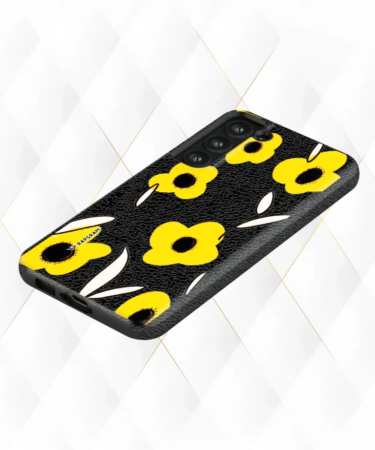 Pale Flowers Black Leather Case