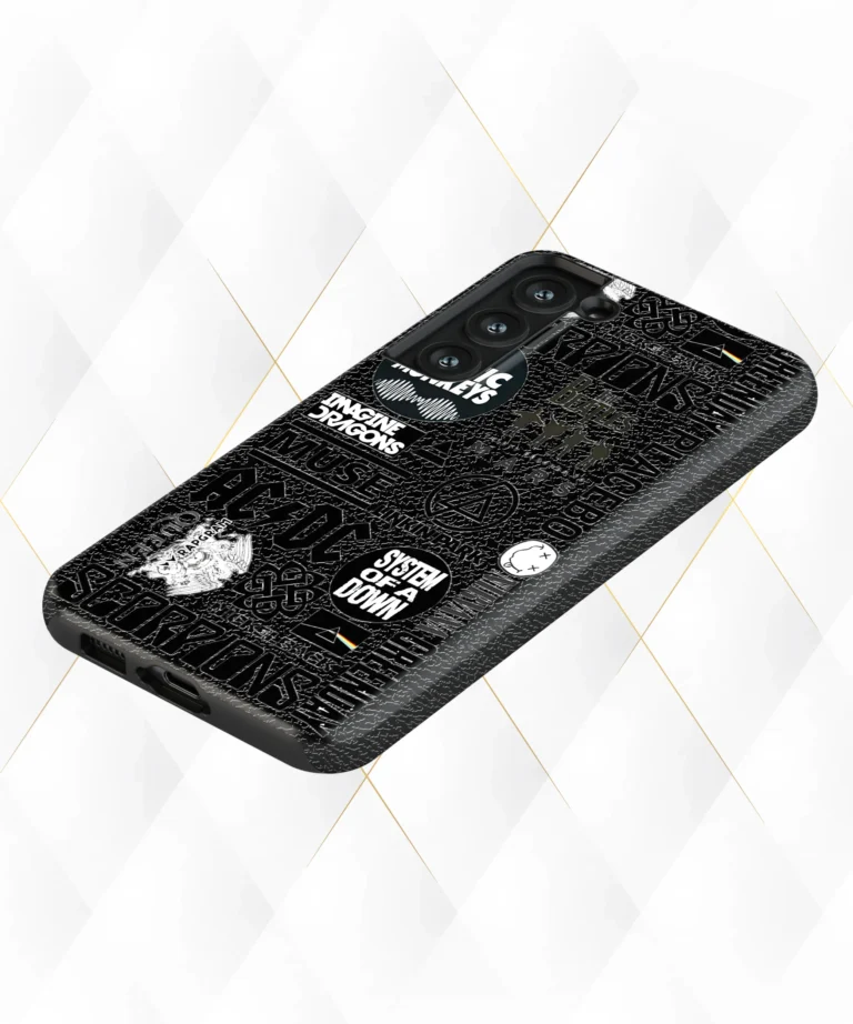 Rockbands Collage Black Leather Case