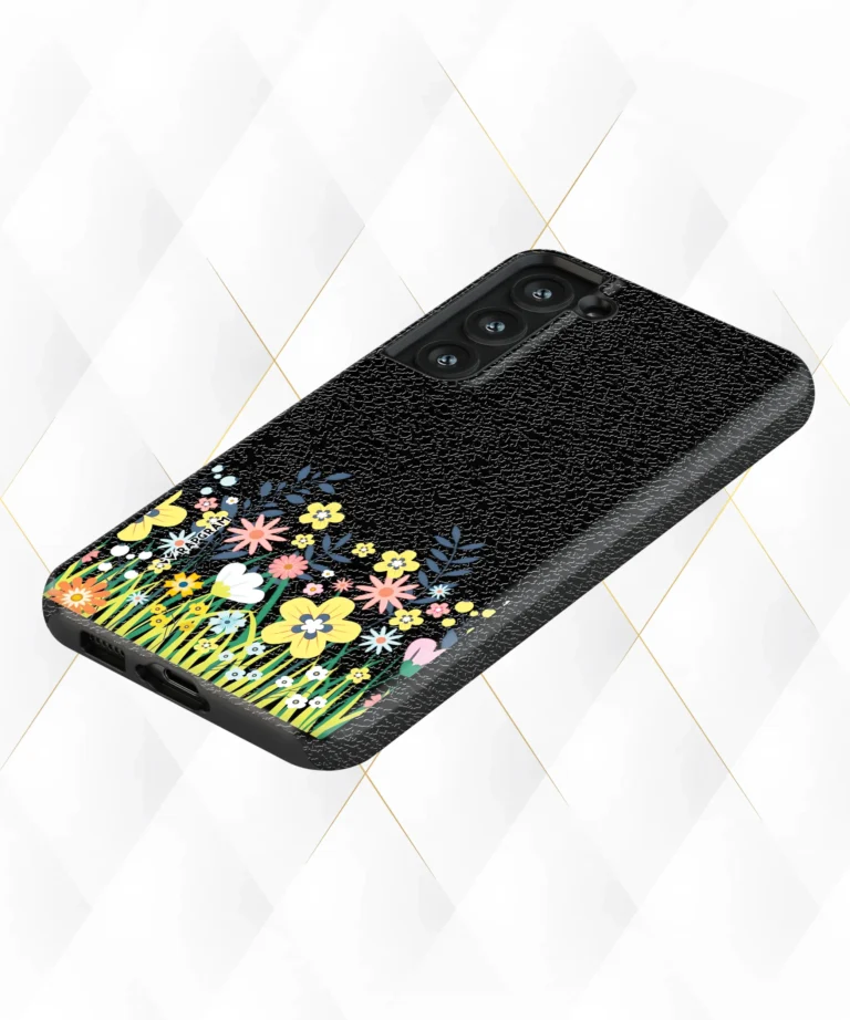 Flower Bushes Black Leather Case