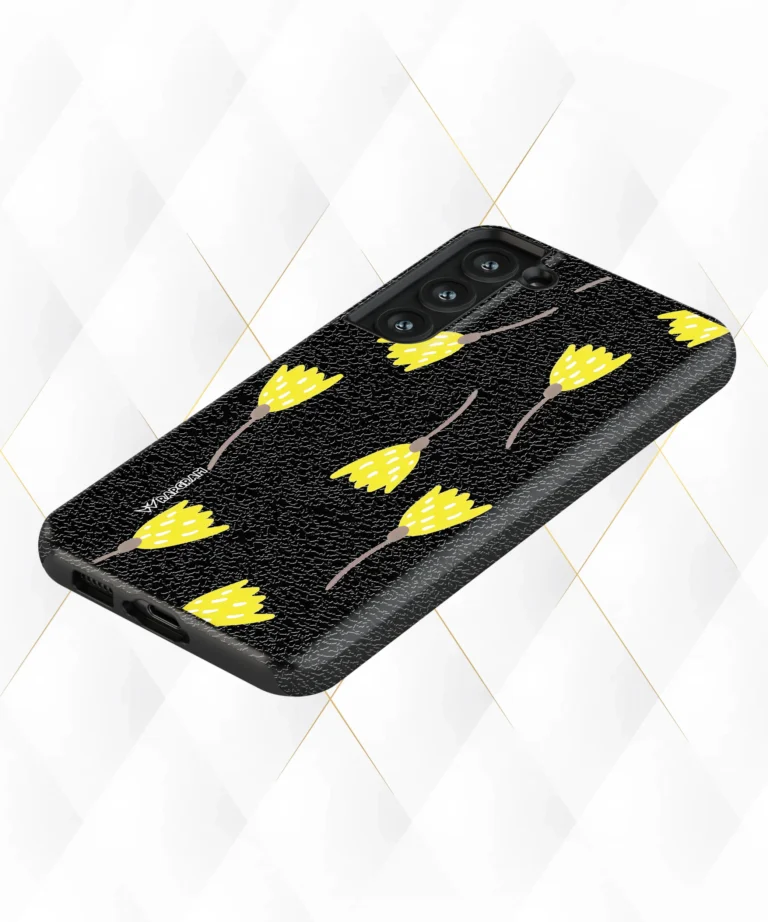 Yellow Tulips Black Leather Case