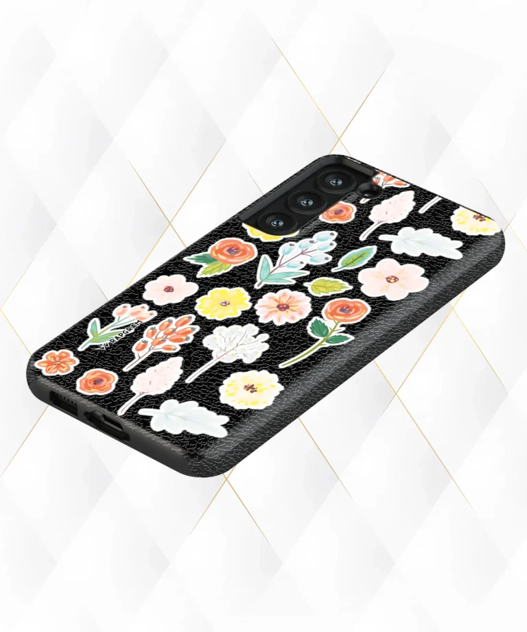 Berries Roses Black Leather Case