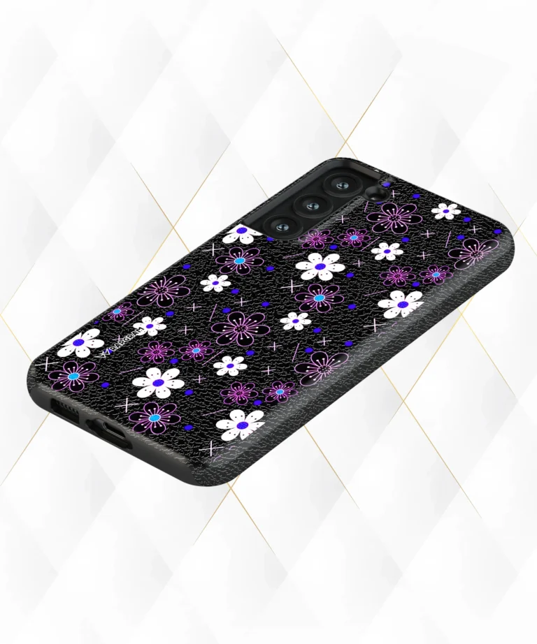 Magenta Petals Black Leather Case