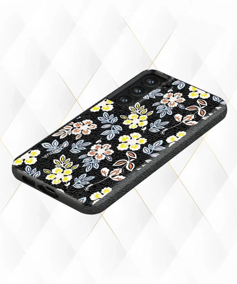 Dual Flowers Black Leather Case