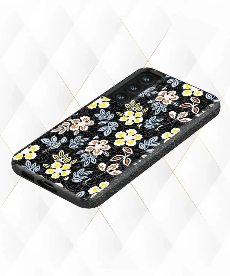 Dual Flowers Black Leather Case