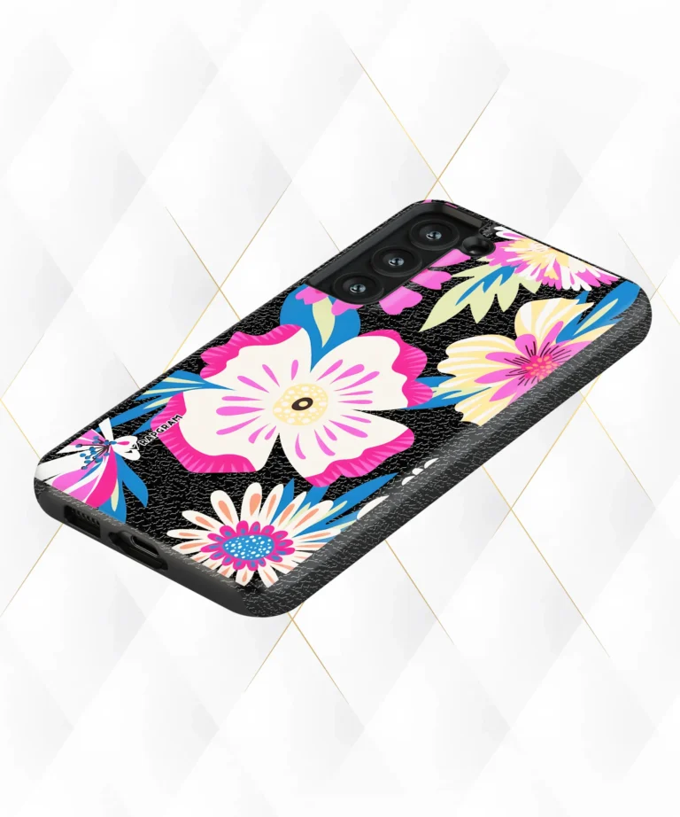 Trippy Blossoms Black Leather Case