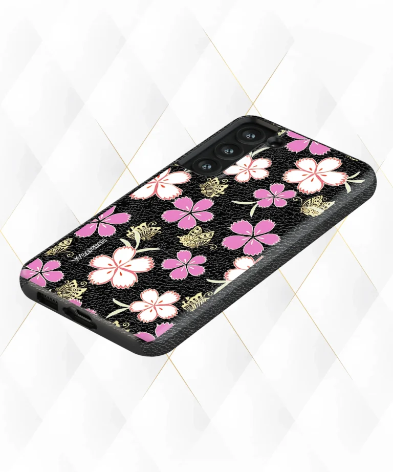 Fly Blooms Black Leather Case