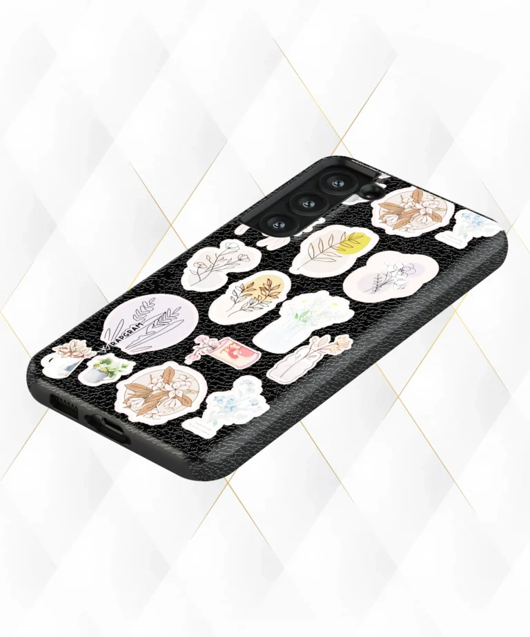 Peach Stamps Black Leather Case