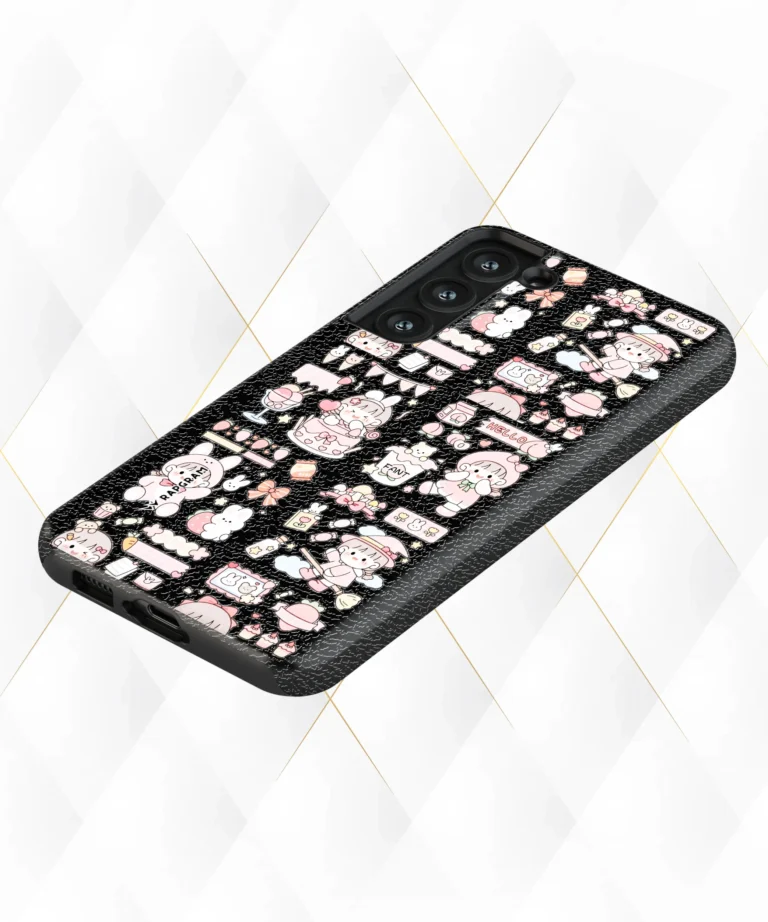 Cute Stickers Black Leather Case