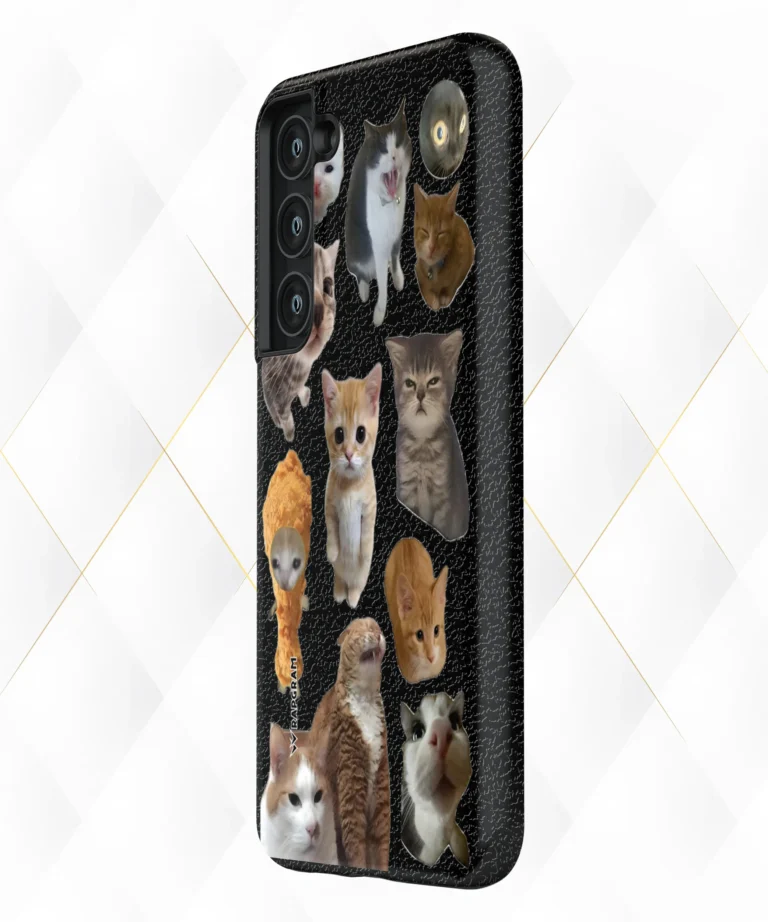 Cats Expressions Black Leather Case
