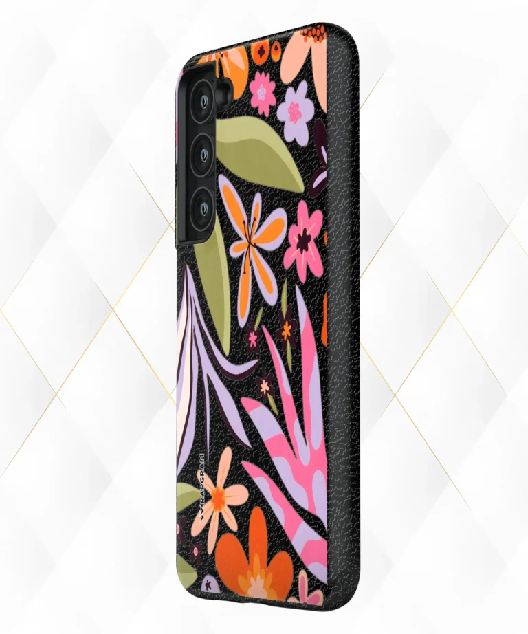 Vibrant Floral Black Leather Case