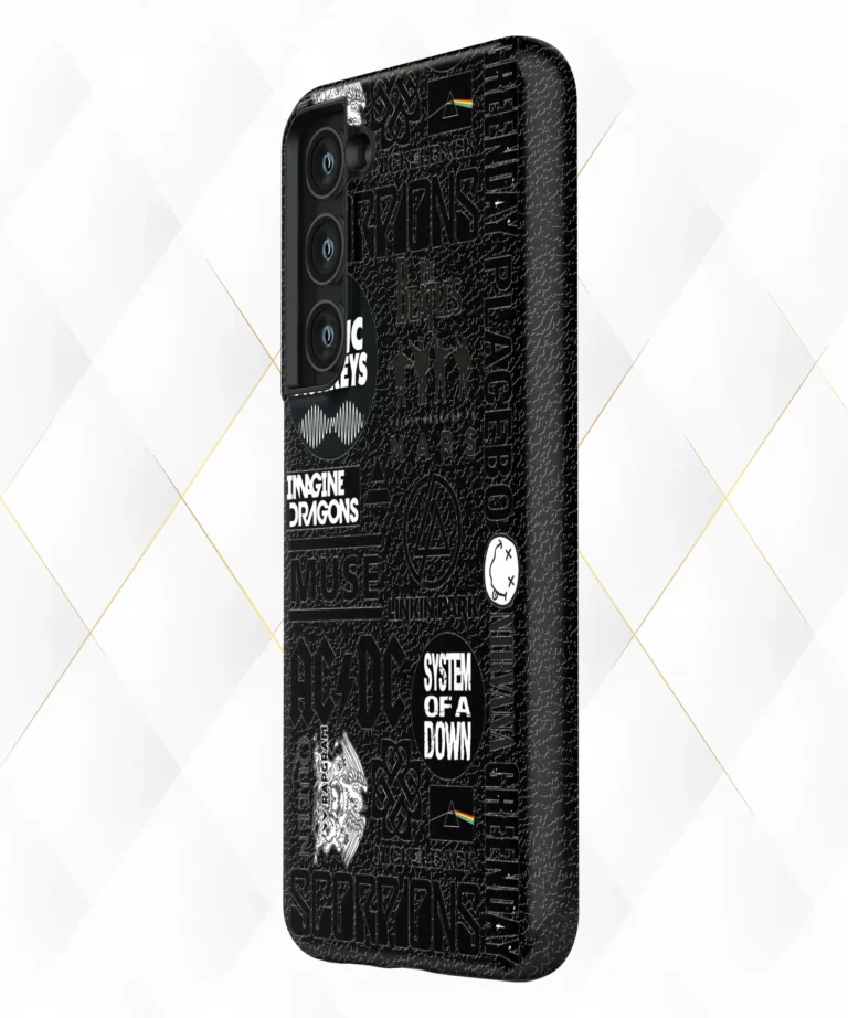 Rockbands Collage Black Leather Case