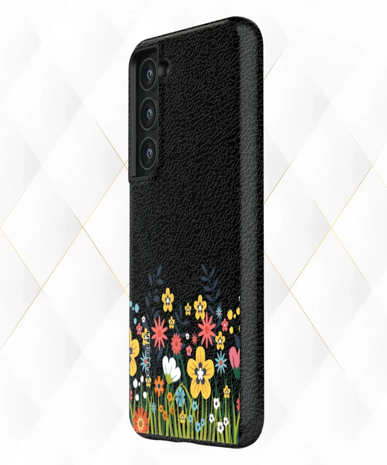 Flower Bushes Black Leather Case