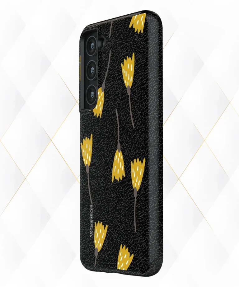 Yellow Tulips Black Leather Case