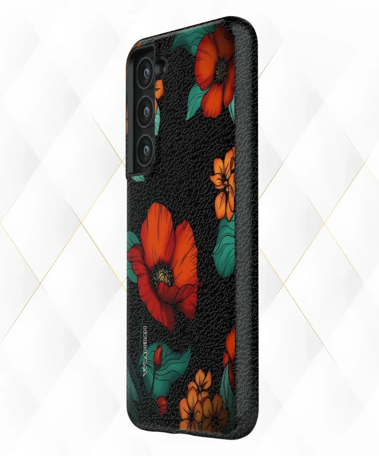 Red Hibiscus Black Leather Case