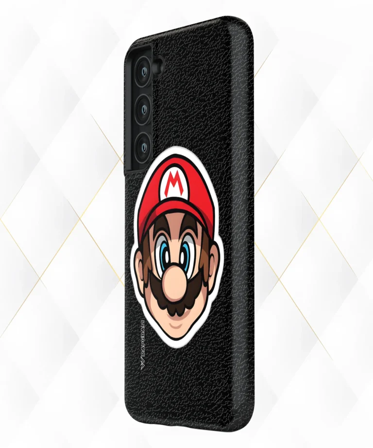 Mario Face Black Leather Case