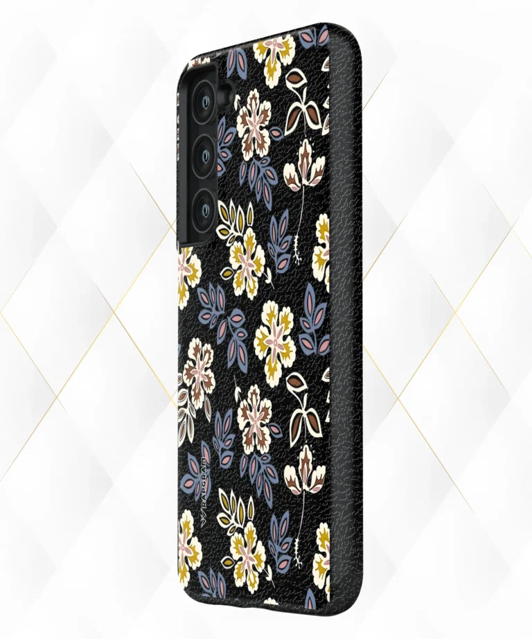 Dual Flowers Black Leather Case