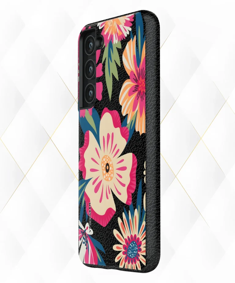 Trippy Blossoms Black Leather Case