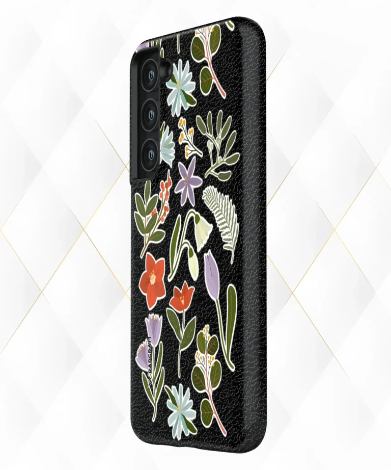 Violet Tulips Black Leather Case