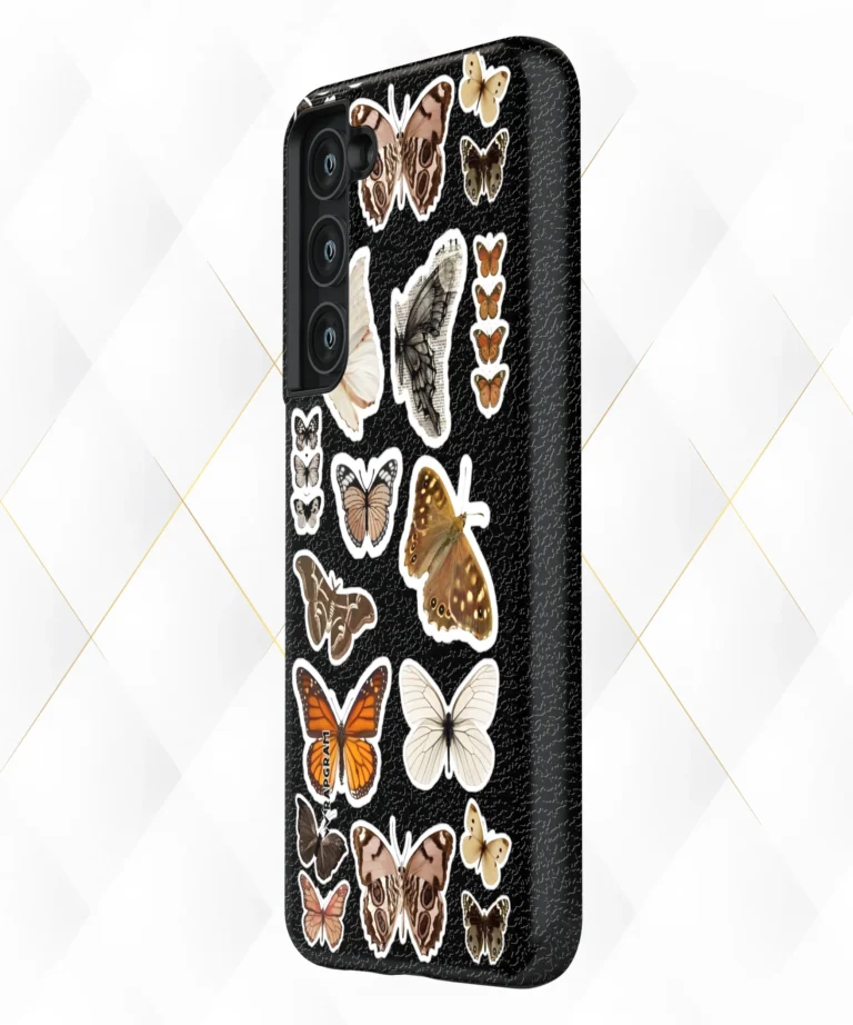 Butterfly Stamps Black Leather Case