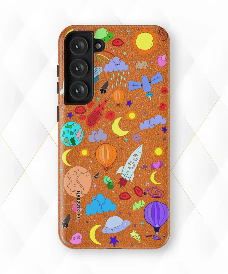 Space Planets Peach Leather Case