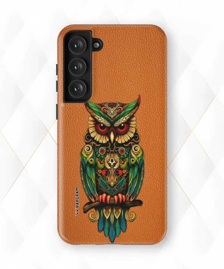 Owl Glare Peach Leather Case