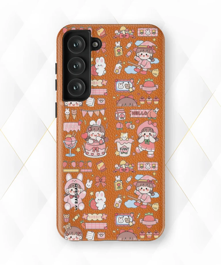 Cute Stickers Peach Leather Case