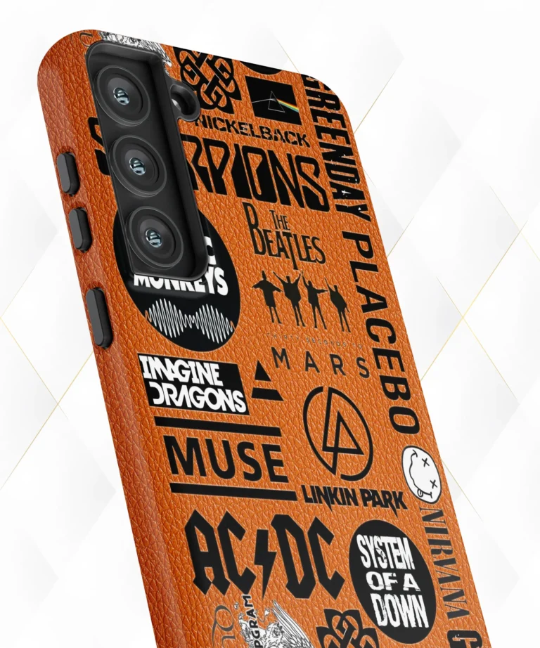 Rockbands Collage Peach Leather Case