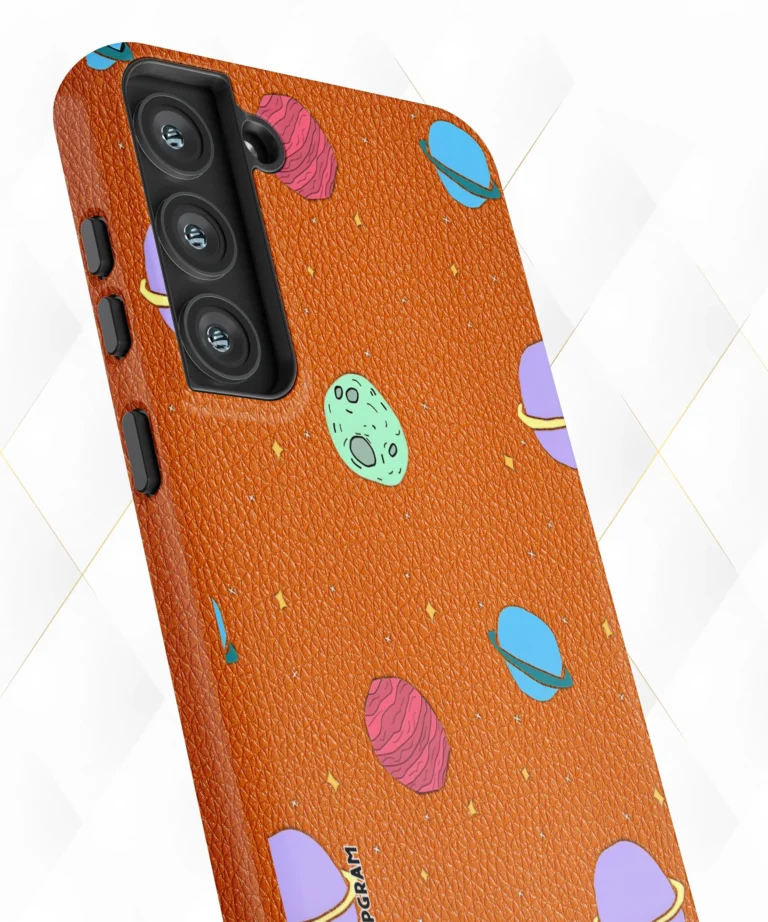 Planet Stars Peach Leather Case