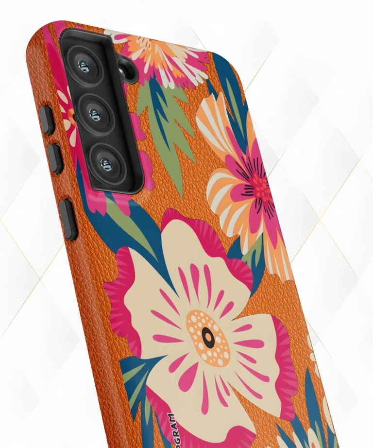 Trippy Blossoms Peach Leather Case