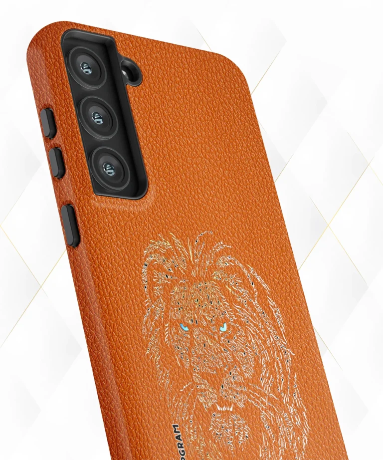 Lion Stare Peach Leather Case