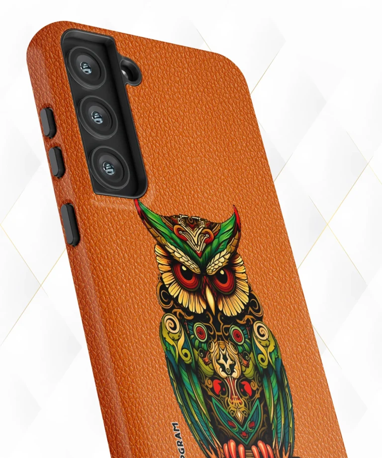 Owl Glare Peach Leather Case