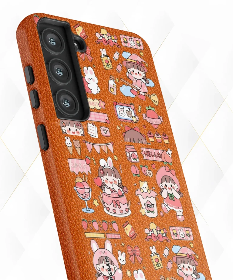 Cute Stickers Peach Leather Case