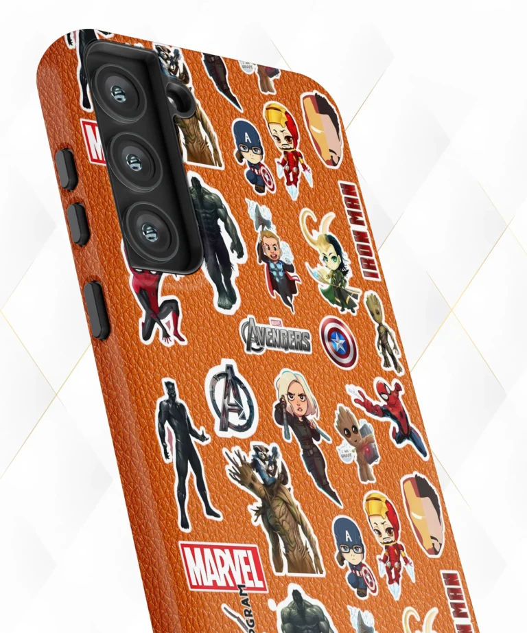 Superhero Figures Peach Leather Case