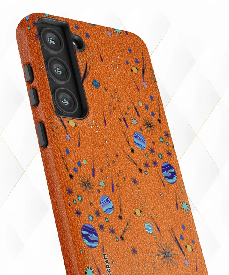 Stars Planets Peach Leather Case