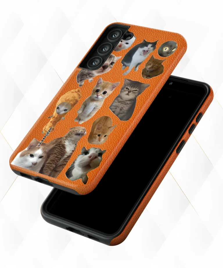 Cats Expressions Peach Leather Case