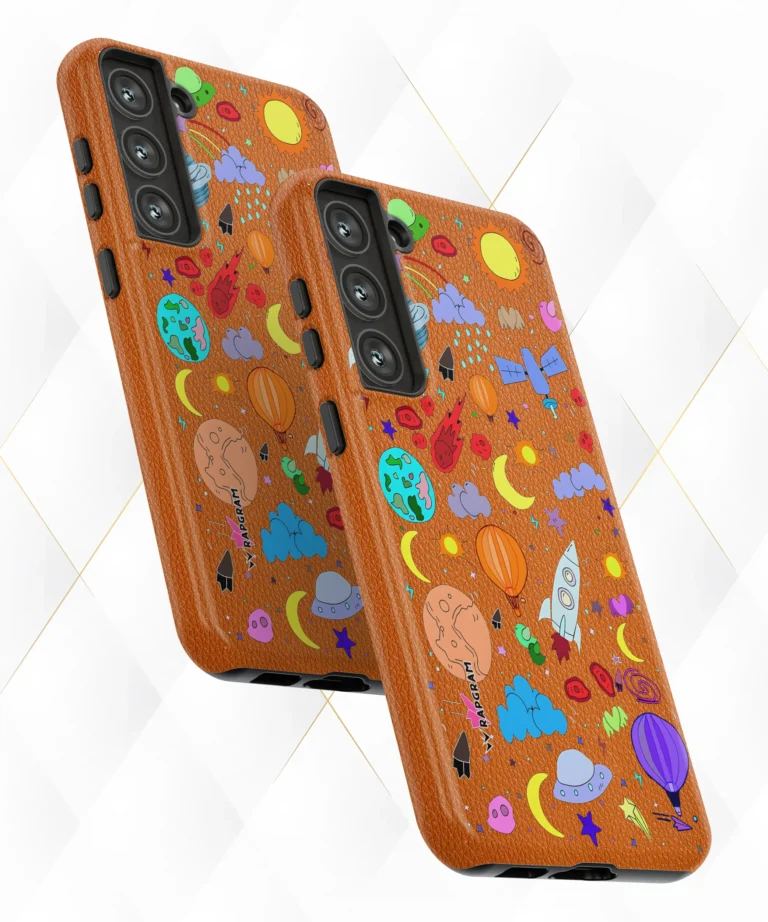 Space Planets Peach Leather Case