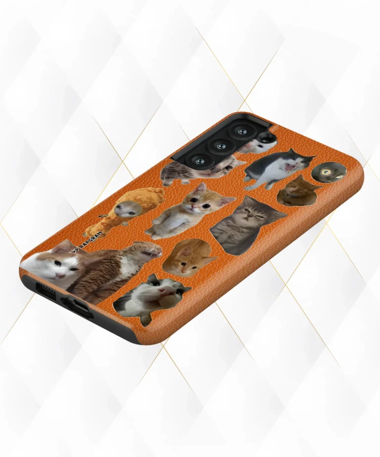 Cats Expressions Peach Leather Case