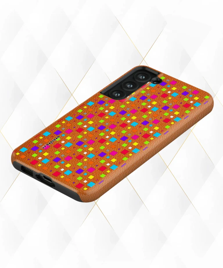 Colored Checkers Peach Leather Case