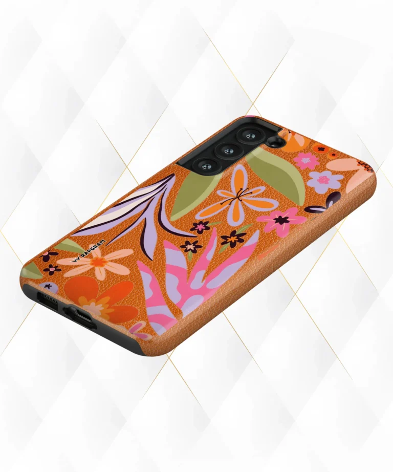 Vibrant Floral Peach Leather Case