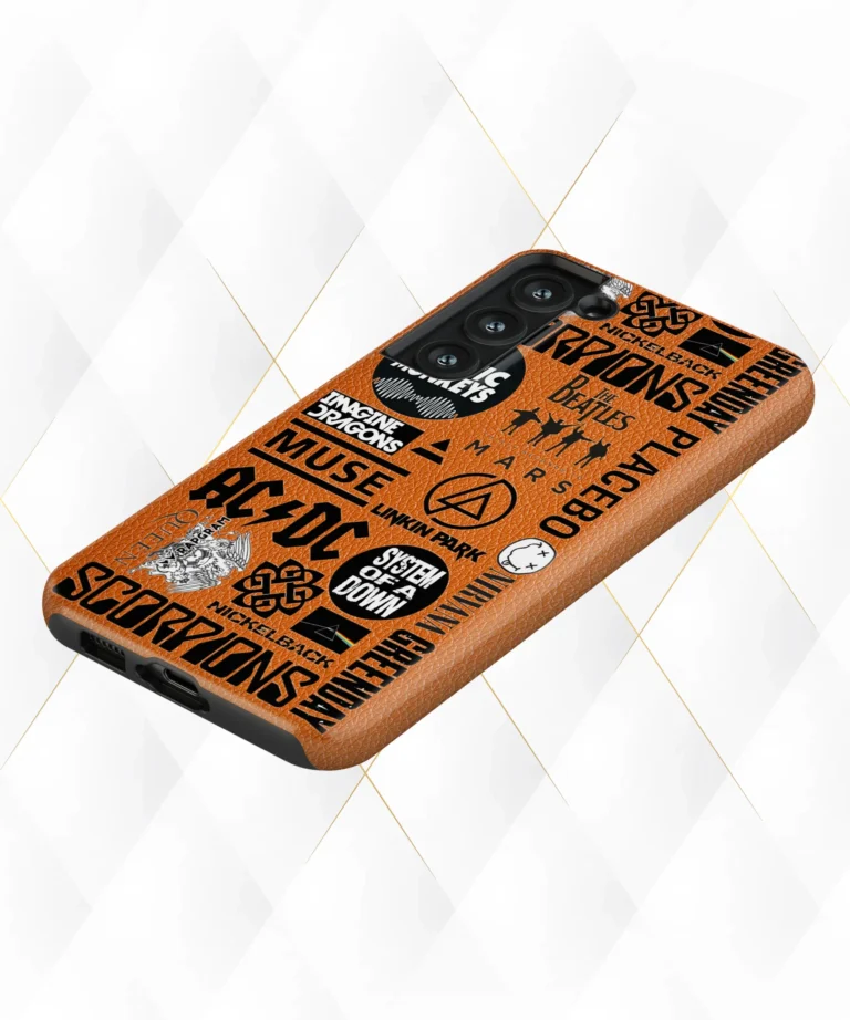 Rockbands Collage Peach Leather Case